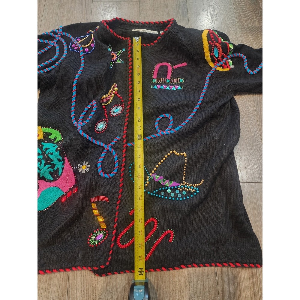 Vintage 90s Michael Simon Western Cardigan Sweater Beaded Cowboy Boots Cactus 2 - Picture 7 of 8